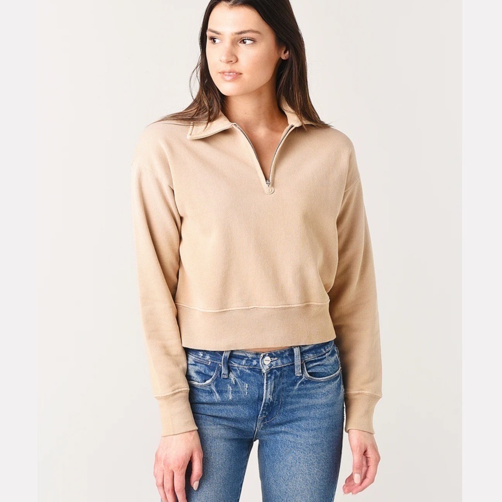 RE/DONE X Hanes Women's 70s Half-Zip Pullover Tan Beige Size Medium Women’s